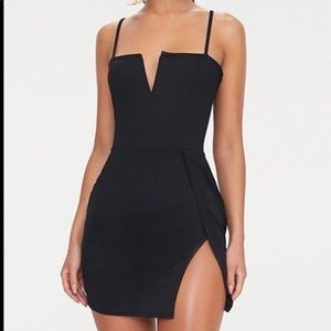 Thin strapped Black dress with a thigh slit